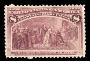 United States, 1893 Columbian Issue #236 Cat$50, 1893 8c purple, hinged, thin