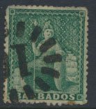 Barbados SG 22 SC# 15  Used  Grass Green rough perf 14-16  see scans and details