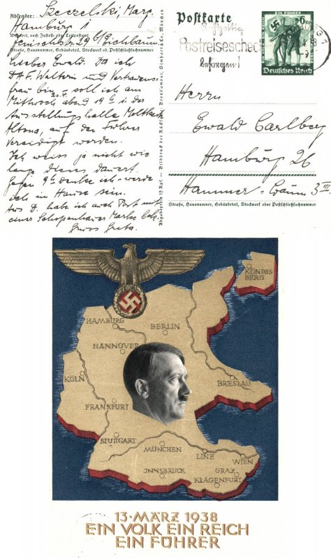 Germany 1938 Third Reich Propaganda Postcard Hamburg Slogan Cancel