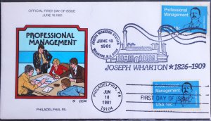 U.S. Used #1920 18c Professional Management 1981 Collins First Day Cover (FDC)