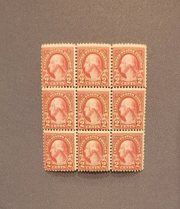 634, Washington, Block of 9, Mint OGNH, CV $6.00