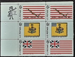 US Scott # 1352-1354; 6c  Flags from 1968; MNH, og; Zip Block of 6VFcentering