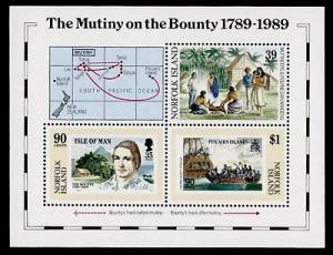 Norfolk Island 456 MNH Ship, Mutiny on the Bounty, Map