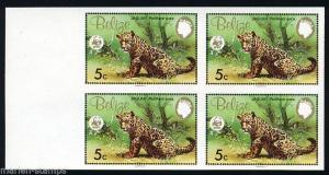 BELIZE 5c WORLD WILDLIFE FUND IMPERFORATED  BLOCK OF FOUR MINT NH