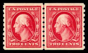 MOMEN: US STAMPS #393 LINE PAIR MINT OG NH XF+ PF CERT