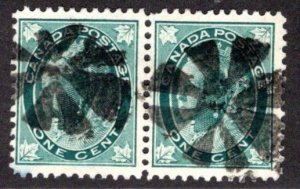 67 pair, Scott - 1c blue green, used, Starburst Fancy Cork Cancel, SOTN