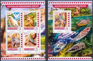 Solomon Islands 2016 Endangered Animals Birds Frogs Snakes sheet + S/S MNH