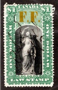van Dam OL26, $1, used, F.F. o/p, thin paper, Canada , Law Revenue