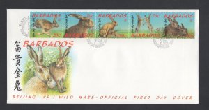 Barbados #972  (1998 Wild Hare strip) unaddressed PO FDC