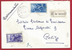 1955 Interpol No. 745 + Work 20 Lire on Recommended Letter for Rovigo