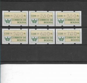 BOLIVIA AUTOMATIC VENDING MACHINE STAMPS CDB SET X 6 VALUES UNUSED MNH