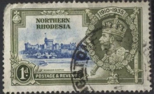 Northern Rhodesia 18 (used, bad corner ul) 1p Silver Jubilee (1935)