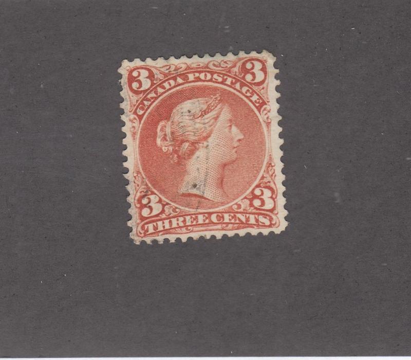 CANADA # 25i VF-3cts ORANGE RED LARGE QUEEN CAT VALUE $50