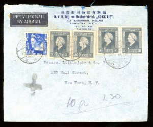 1948 Netherland Indies/Sumatra Scott #'s210 and 259 (x4) on Cover to New...