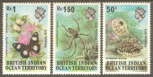 BRITISH INDIAN OCEAN TERR Sc# 54 - 56 MNH FVF Set3 Wildlife Insects Butterfly