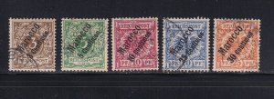 Off. in Morocco Scott # 1 - 5  VF Used neat cancels cv $ 60 ! see pic !