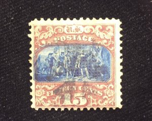 HS&C: Scott #119 1869 issue. Light cork cancel. Used F US Stamp