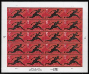 US #3863 37c Stylized Runner Sheet, VF/XF OG NH, fresh sheets, STOCK PHOTO