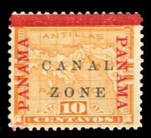 United States Possessions, Canal Zone #13var Cat$32.50, 1904 10c yellow, Pan...