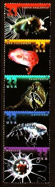 #3439 - 3443a Deep Sea Creatures Strip/5 - MNH