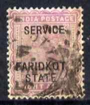 Indian States - Faridkot 1887 Official 8a magenta opt'd S...