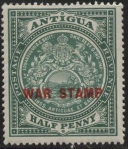 Antigua MR2 (mhr) ½p seal of the colony, grn, ovptd (1917)