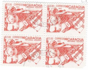 Nicaragua 1983 Sc 1299 CTO NH Agriculture Reform Cotton Fields Farm Block of 4