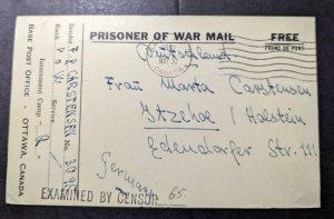 1941 Canada Prisoner of War POW Postcard Cover Base APO to Halstein Germany