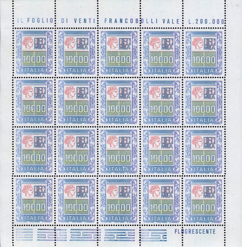 High Values Lire 10,000 Red Triple Line Variety Minifoil