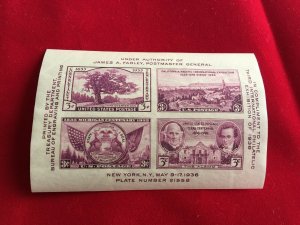 1936 Scott 778 3c TIPEX 3rd INTN'L PHILATELIC EXHIB. 4 STAMP SOUVENIR SHEET MNH