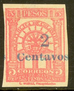 COLOMBIA SANTANDER LOCAL ISSUE 1907 2c on 5c Rose Ovpt Issue CSC No 70 MNGAI