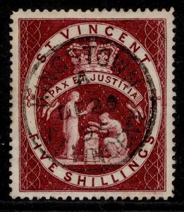 ST. VINCENT QV SG53b, 5s brown-lake, VERY FINE USED. Cat £65. CDS