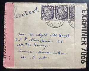 1942 Ireland Dual Censored Airmail Cover To Waterbury CT USA