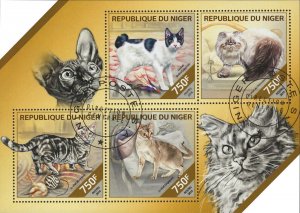 Niger Cats domestic animals Souvenir Sheet of 4 stamps