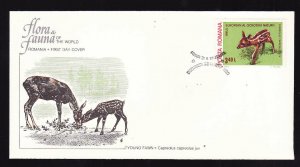 Flora & Fauna of the World #132b-stamp on FDC-Animals-Young Fawn-Romania-single