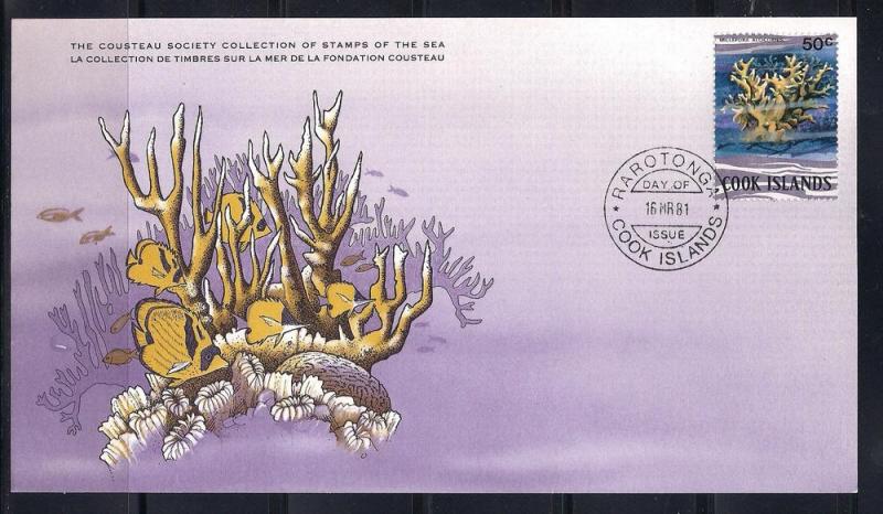 Cook Is. FDC card Sc 577a Cousteau Soc. Staghonn Coral L28