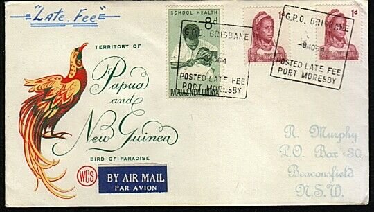 PAPUA NEW GUINEA 1964 cover GPO BRISBANE POSTED LATE FEE PORT MORESBY......18128