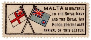 (I.B) Malta Cinderella : Postal Label (Safe Arrival)