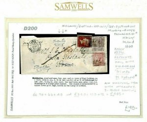 GB Scotland Cover 3-COLOUR FRANKING *Poste Restante* 1860 Forwarded Ireland D200 