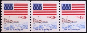 U.S. Mint Stamp Scott #1891 18c Flag Plate #Strip of 3, #3 NH Scarce! Scott:$80