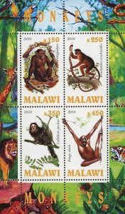 Monkey Stamp Wild Animal Pongo Abelis Souvenir Sheet of 4 Stamps MNH