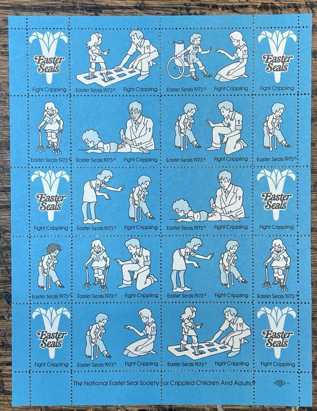 Scarce, 1973 Easter Seals for Crippled Children and Adults, Mint sheet, MNH