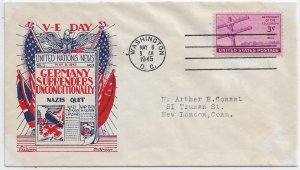 WW2 Patriotic Cover: Victory in Europe 8 May 45 Washington Dc Cachet (53936)