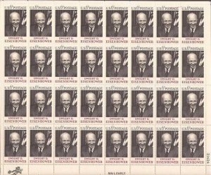 US Stamp - 1969 Dwight D. Eisenhower 32 Stamp Sheet - Scott #1383