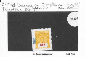 Canada: British Colombia: Telephone Tax Stamp, Van Damm #BCT191 (51139)