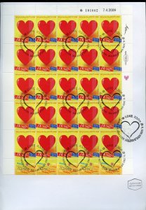 ISRAEL 2009 LOVE STAMP COMPLETE SHEET ON FIRST DAY COVER