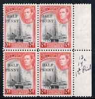 Bermuda 1940 Surcharged 1/2d on 1d block of 4, 2 stamps w...