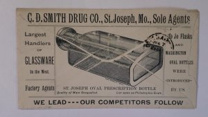 1890s Saint Joseph MO Smith Drug Handler Glassware Prescription Bottle Ad Cover