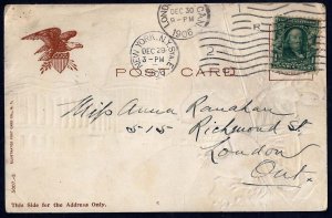 US 1906 COLORFUL PATRIOTIC EMBOSSED SPRINKLED W/ GOLD POST CARD W/ FLAG LIBERTY