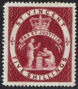 ST VINCENT 1885 PEACE AND JUSTICE 5/-